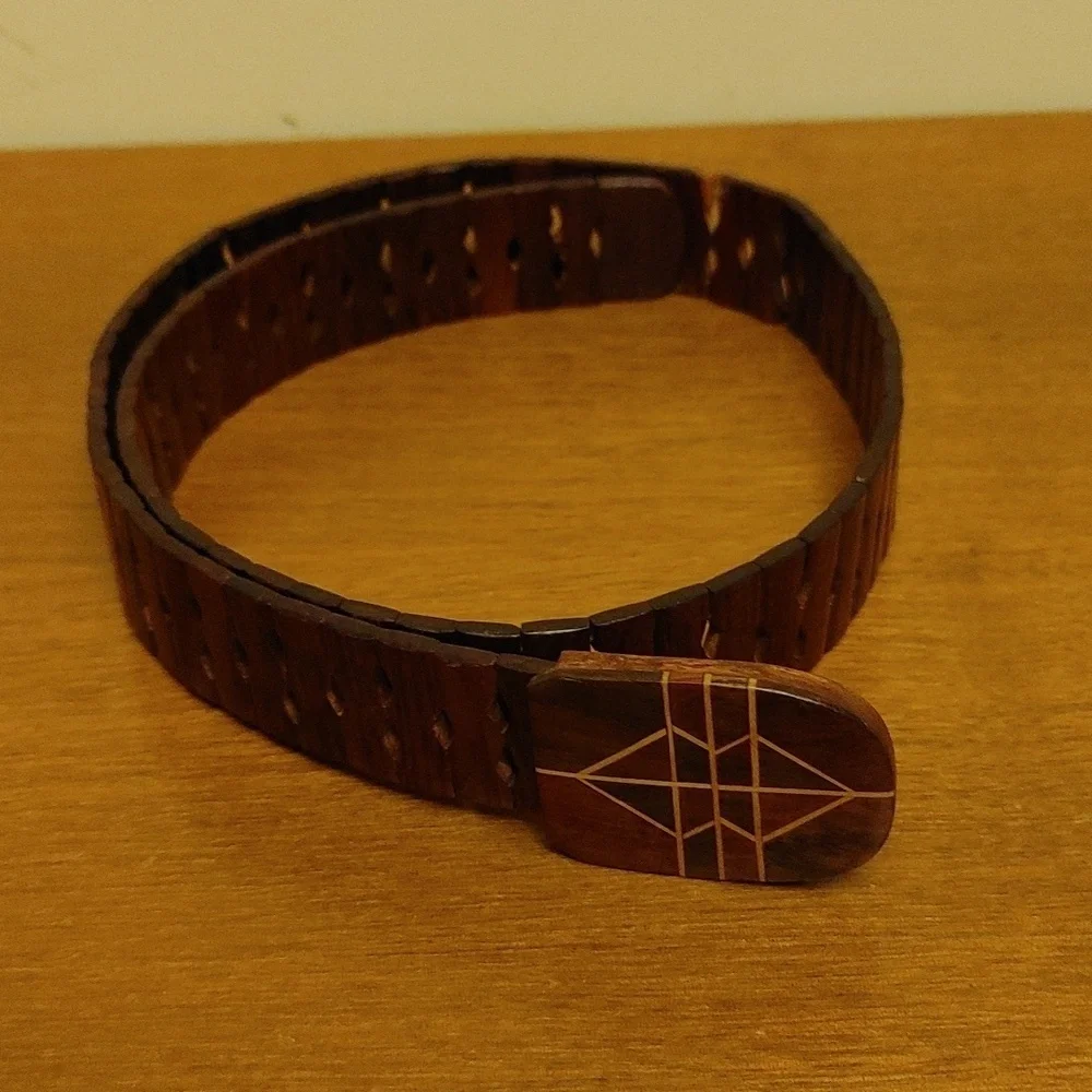 Wooden Articulated Belt w Buckle Wooden Inlay Work Size XS to S